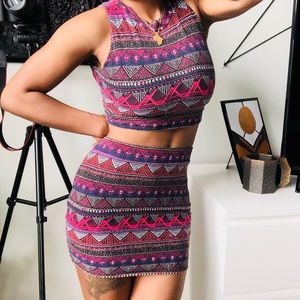 Tribal print crop top and skirt set